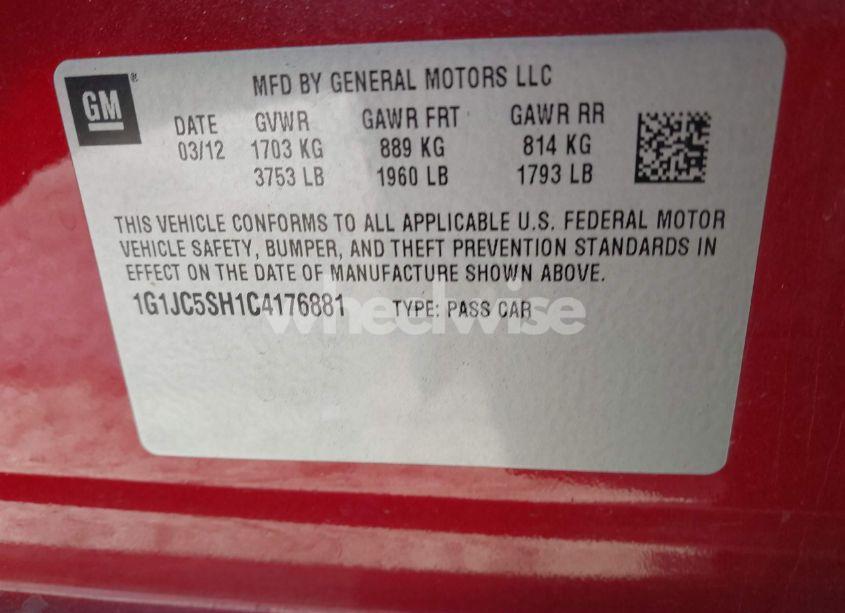 Photo 9 of 2012 Chevrolet Sonic 2LT (VIN 1G1JC5SH1C4176881)