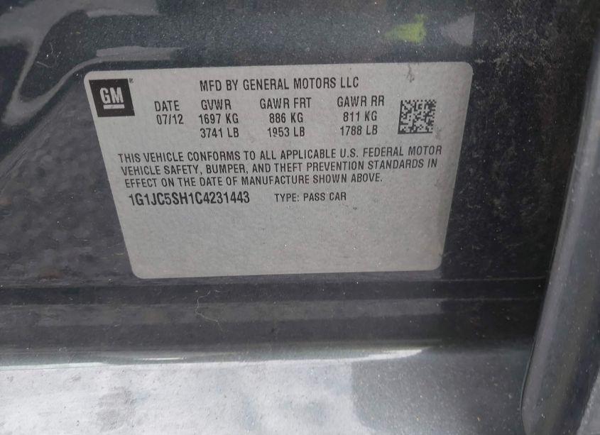 Photo 9 of 2012 Chevrolet Sonic 2LT (VIN 1G1JC5SH1C4231443)