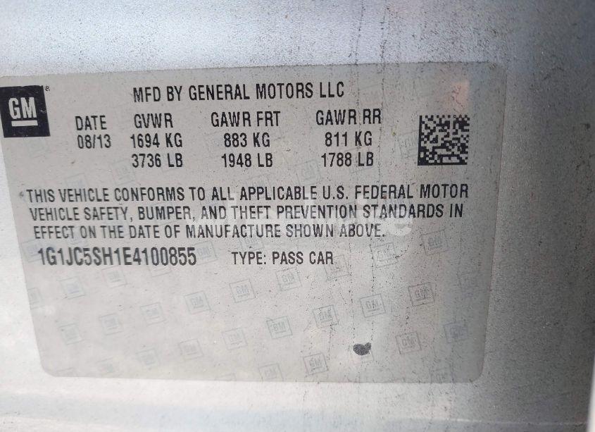 Photo 9 of 2014 Chevrolet Sonic LT AUTO (VIN 1G1JC5SH1E4100855)