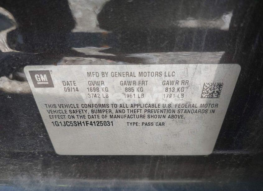 Photo 9 of 2015 Chevrolet Sonic LT AUTO (VIN 1G1JC5SH1F4125031)