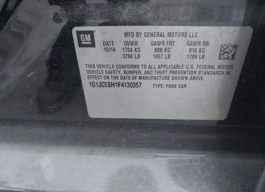 Photo 9 of 2015 Chevrolet Sonic LT AUTO (VIN 1G1JC5SH1F4130357)