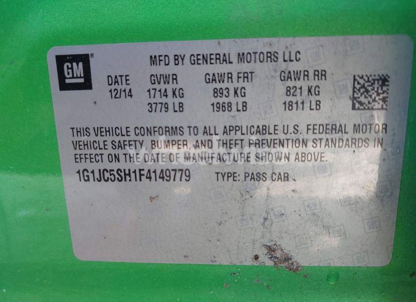 Photo 9 of 2015 Chevrolet Sonic LT AUTO (VIN 1G1JC5SH1F4149779)