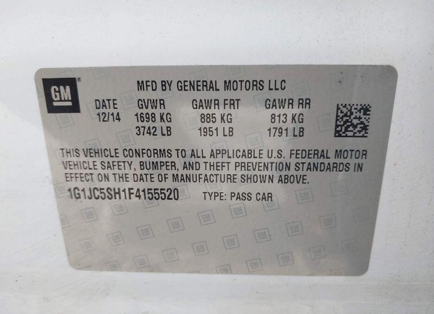 Photo 9 of 2015 Chevrolet Sonic LT AUTO (VIN 1G1JC5SH1F4155520)