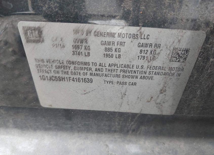 Photo 9 of 2015 Chevrolet Sonic LT AUTO (VIN 1G1JC5SH1F4161639)