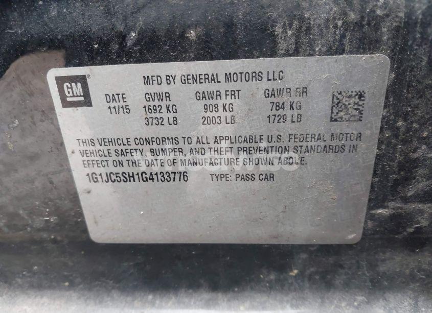 Photo 9 of 2016 Chevrolet Sonic LT AUTO (VIN 1G1JC5SH1G4133776)