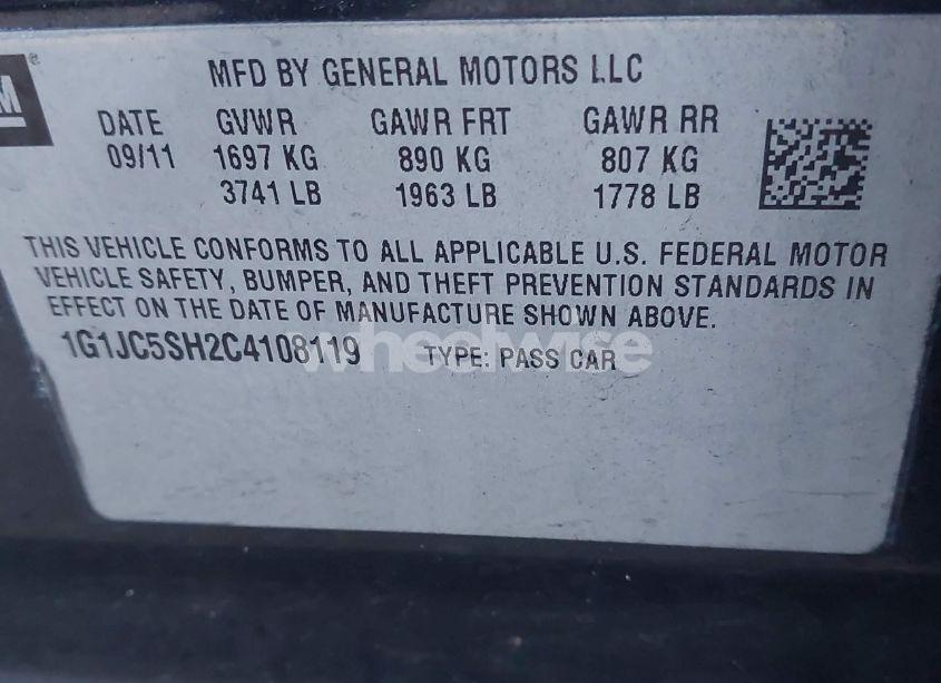 Photo 9 of 2012 Chevrolet Sonic 2LT (VIN 1G1JC5SH2C4108119)