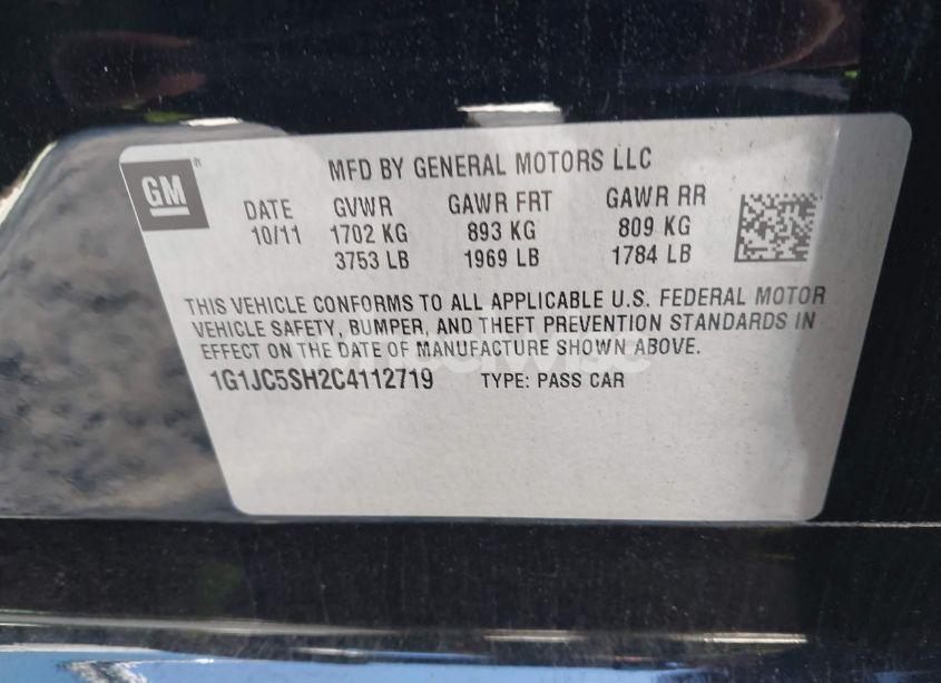 Photo 9 of 2012 Chevrolet Sonic 2LT (VIN 1G1JC5SH2C4112719)