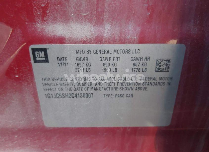 Photo 9 of 2012 Chevrolet Sonic 2LT (VIN 1G1JC5SH2C4130007)