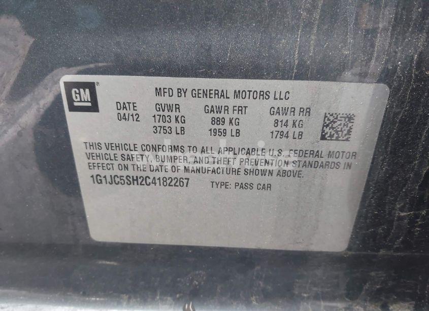 Photo 9 of 2012 Chevrolet Sonic 2LT (VIN 1G1JC5SH2C4182267)