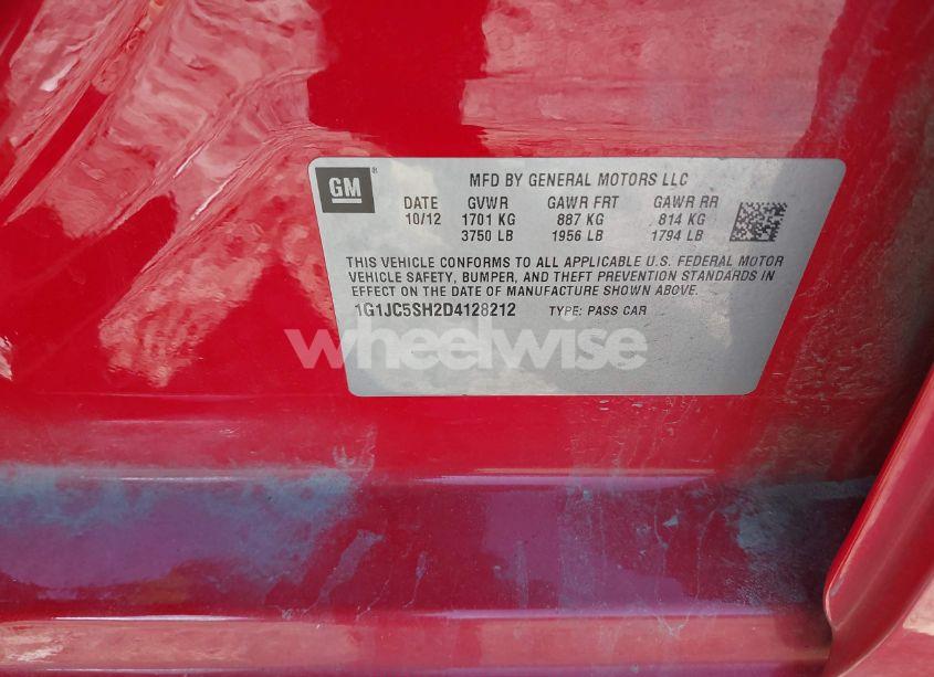 Photo 9 of 2013 Chevrolet Sonic LT AUTO (VIN 1G1JC5SH2D4128212)