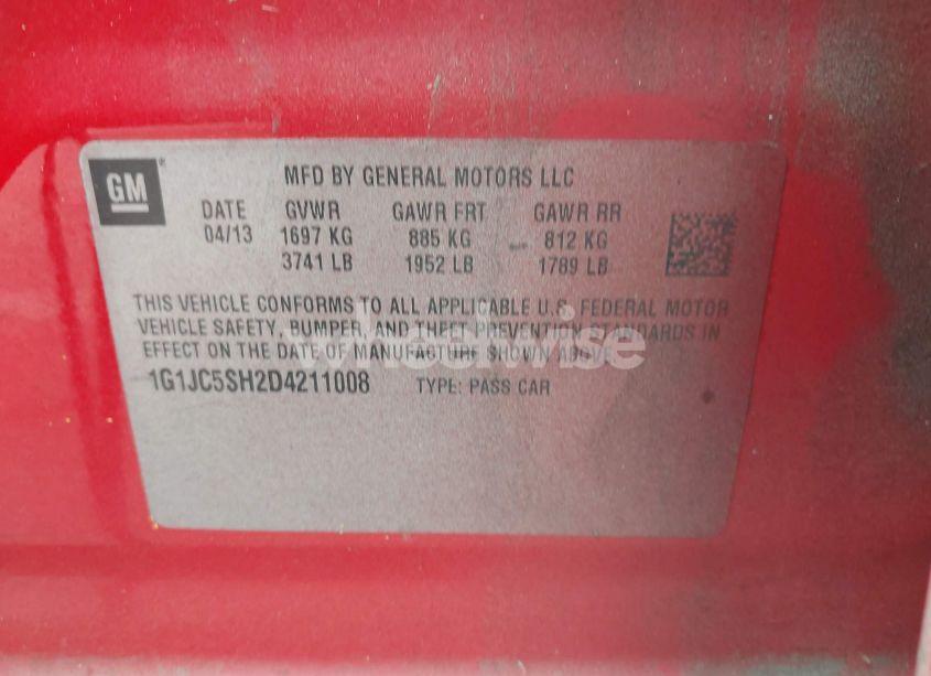 Photo 9 of 2013 Chevrolet Sonic LT AUTO (VIN 1G1JC5SH2D4211008)