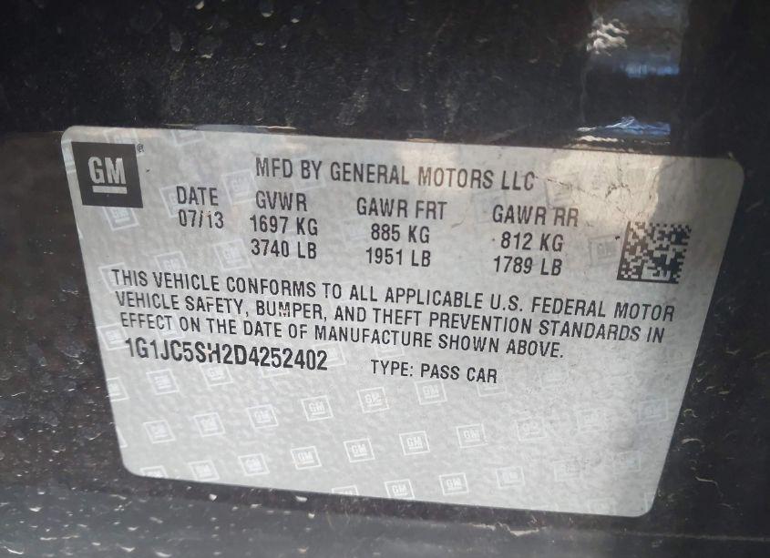 Photo 9 of 2013 Chevrolet Sonic LT AUTO (VIN 1G1JC5SH2D4252402)