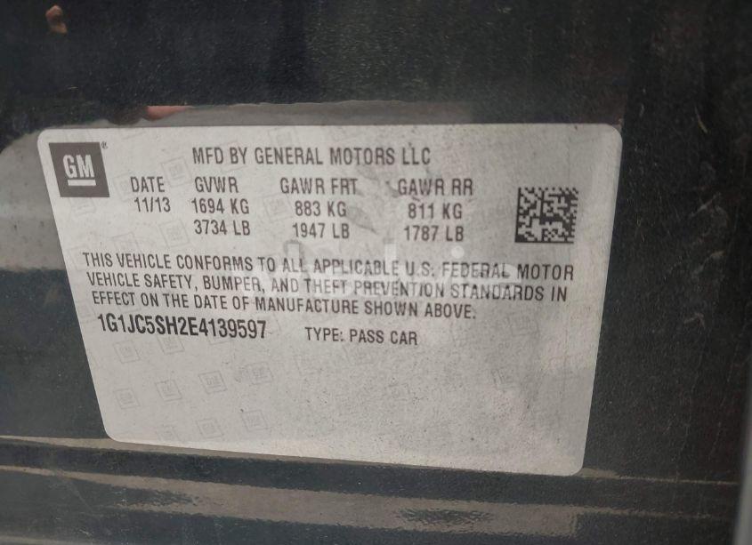 Photo 9 of 2014 Chevrolet Sonic LT AUTO (VIN 1G1JC5SH2E4139597)