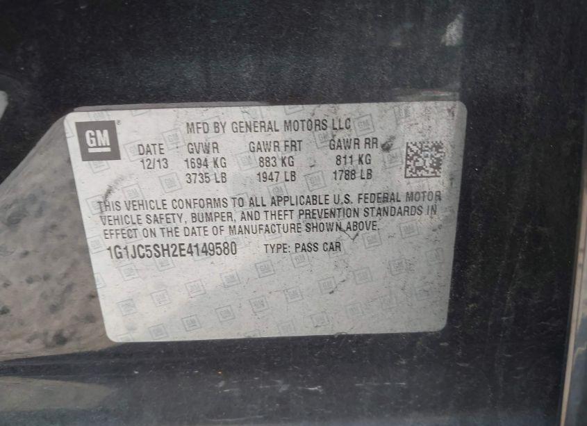 Photo 9 of 2014 Chevrolet Sonic LT AUTO (VIN 1G1JC5SH2E4149580)