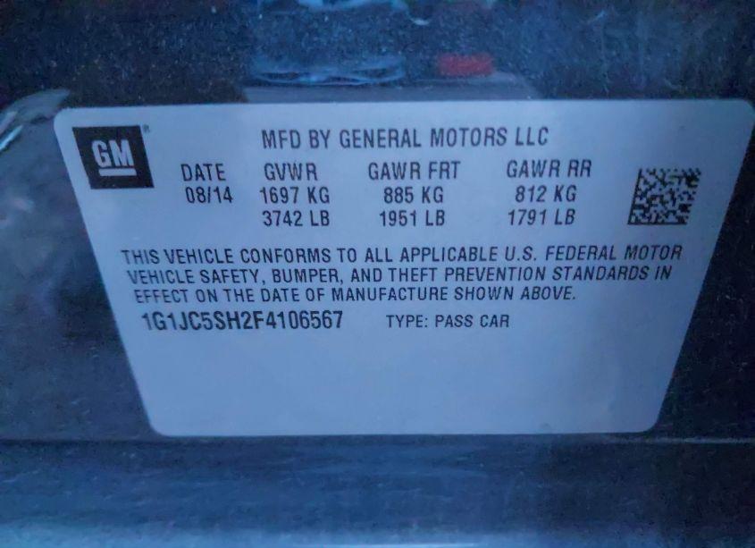 Photo 9 of 2015 Chevrolet Sonic LT AUTO (VIN 1G1JC5SH2F4106567)