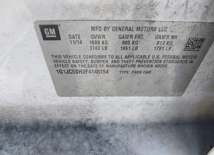 Photo 9 of 2015 Chevrolet Sonic LT AUTO (VIN 1G1JC5SH2F4148754)