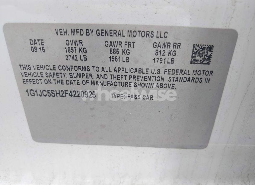 Photo 9 of 2015 Chevrolet Sonic LT AUTO (VIN 1G1JC5SH2F4220925)