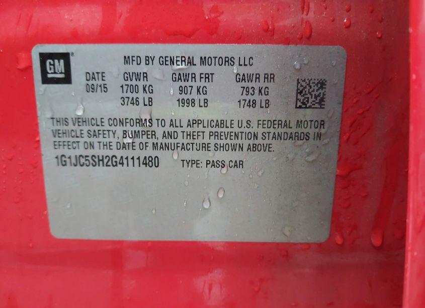 Photo 9 of 2016 Chevrolet Sonic LT AUTO (VIN 1G1JC5SH2G4111480)