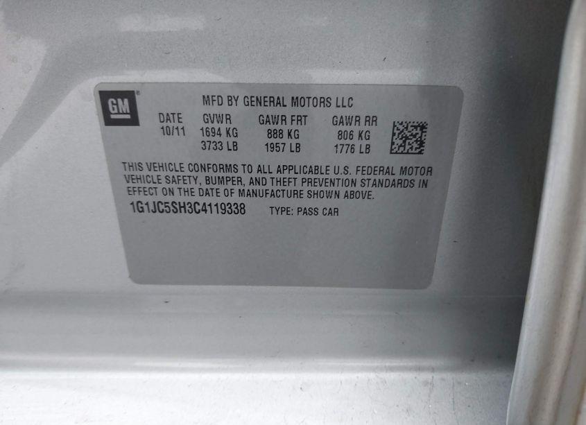 Photo 9 of 2012 Chevrolet Sonic 2LT (VIN 1G1JC5SH3C4119338)