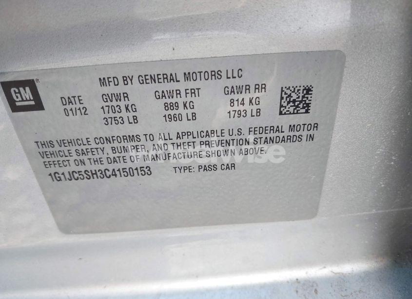 Photo 9 of 2012 Chevrolet Sonic 2LT (VIN 1G1JC5SH3C4150153)