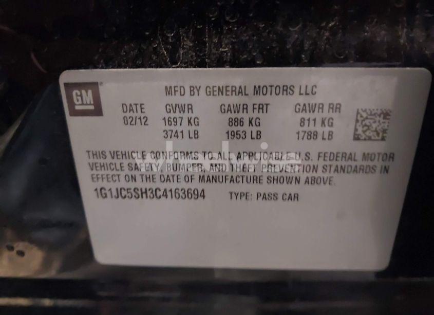 Photo 9 of 2012 Chevrolet Sonic 2LT (VIN 1G1JC5SH3C4163694)