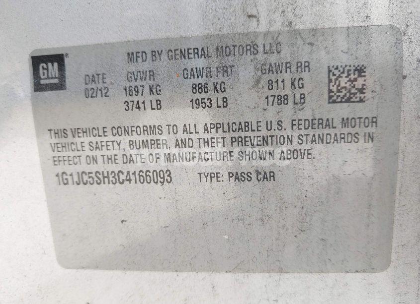 Photo 9 of 2012 Chevrolet Sonic 2LT (VIN 1G1JC5SH3C4166093)