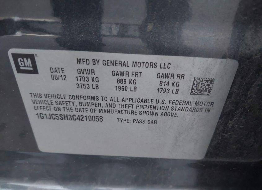 Photo 9 of 2012 Chevrolet Sonic 2LT (VIN 1G1JC5SH3C4210058)