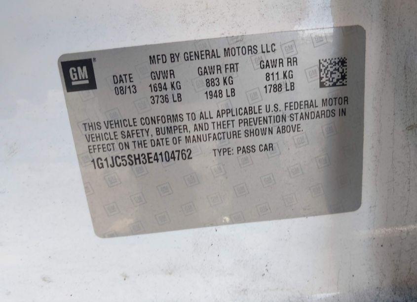 Photo 9 of 2014 Chevrolet Sonic LT AUTO (VIN 1G1JC5SH3E4104762)