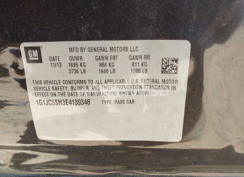Photo 9 of 2014 Chevrolet Sonic LT AUTO (VIN 1G1JC5SH3E4139348)