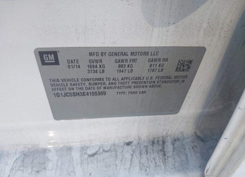 Photo 9 of 2014 Chevrolet Sonic LT AUTO (VIN 1G1JC5SH3E4155369)