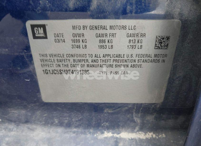 Photo 9 of 2014 Chevrolet Sonic LT AUTO (VIN 1G1JC5SH3E4191885)