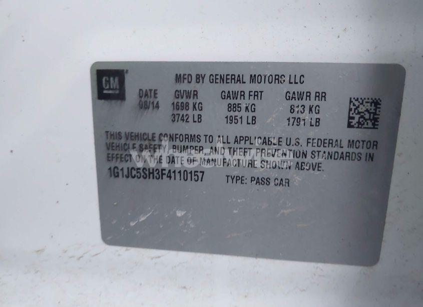 Photo 9 of 2015 Chevrolet Sonic LT AUTO (VIN 1G1JC5SH3F4110157)