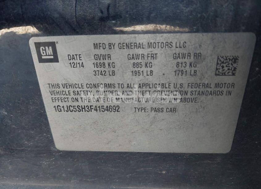 Photo 9 of 2015 Chevrolet Sonic LT AUTO (VIN 1G1JC5SH3F4154692)