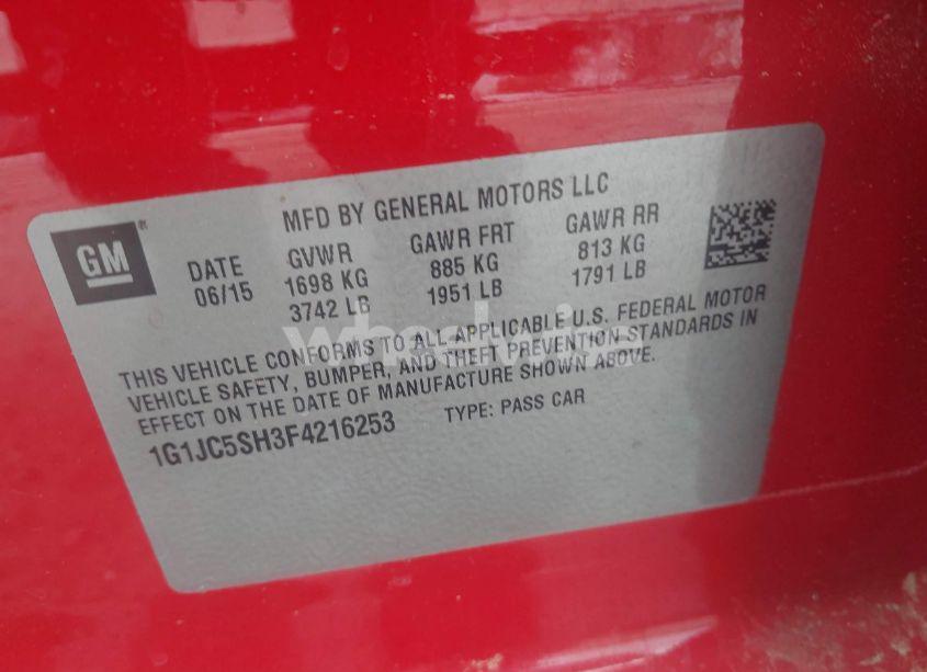 Photo 9 of 2015 Chevrolet Sonic LT AUTO (VIN 1G1JC5SH3F4216253)