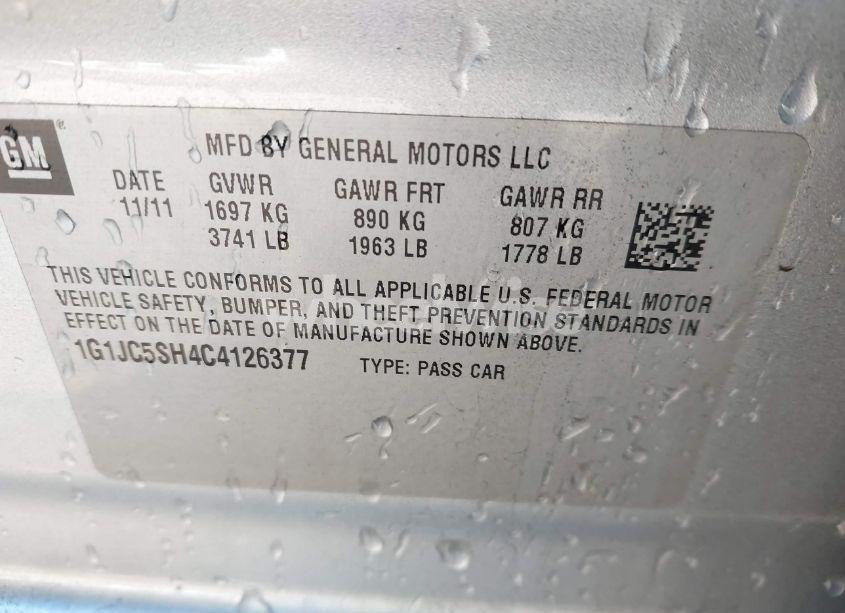 Photo 9 of 2012 Chevrolet Sonic 2LT (VIN 1G1JC5SH4C4126377)