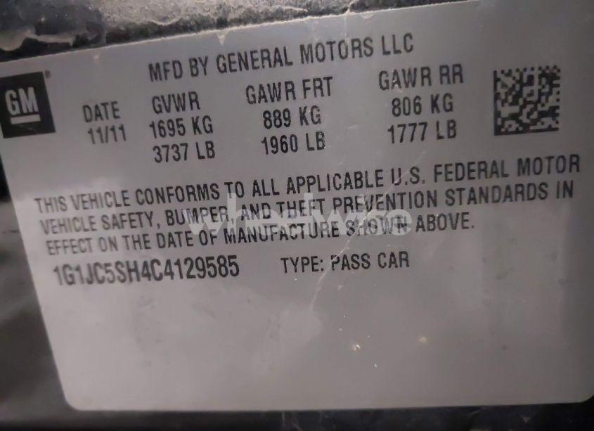 Photo 9 of 2012 Chevrolet Sonic 2LT (VIN 1G1JC5SH4C4129585)