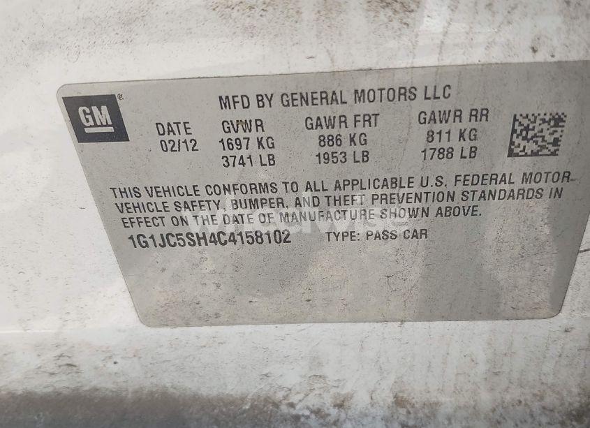 Photo 9 of 2012 Chevrolet Sonic 2LT (VIN 1G1JC5SH4C4158102)