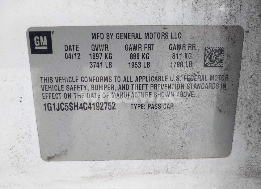 Photo 9 of 2012 Chevrolet Sonic 2LT (VIN 1G1JC5SH4C4192752)