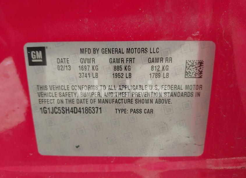 Photo 9 of 2013 Chevrolet Sonic LT AUTO (VIN 1G1JC5SH4D4186371)