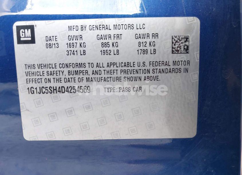 Photo 9 of 2013 Chevrolet Sonic LT AUTO (VIN 1G1JC5SH4D4254569)