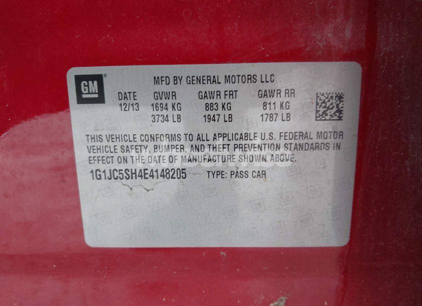 Photo 9 of 2014 Chevrolet Sonic LT AUTO (VIN 1G1JC5SH4E4148205)