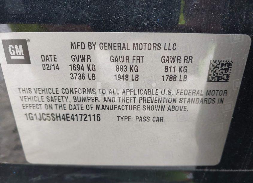 Photo 9 of 2014 Chevrolet Sonic LT AUTO (VIN 1G1JC5SH4E4172116)