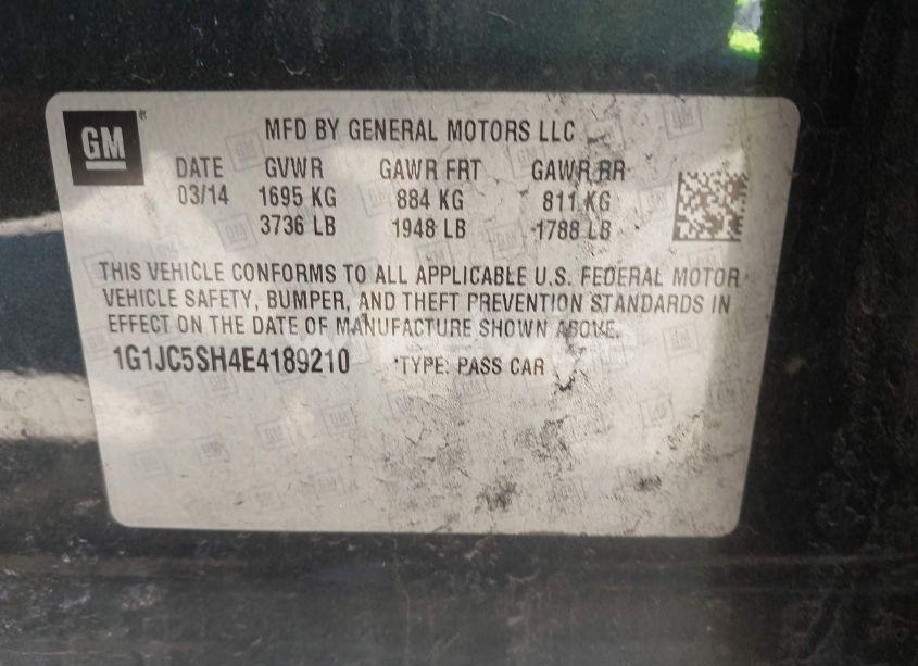 Photo 9 of 2014 Chevrolet Sonic LT AUTO (VIN 1G1JC5SH4E4189210)