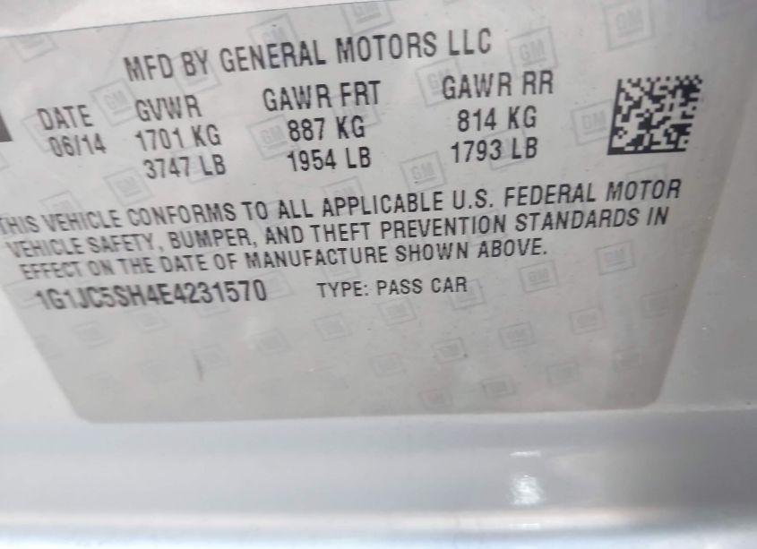 Photo 9 of 2014 Chevrolet Sonic LT AUTO (VIN 1G1JC5SH4E4231570)