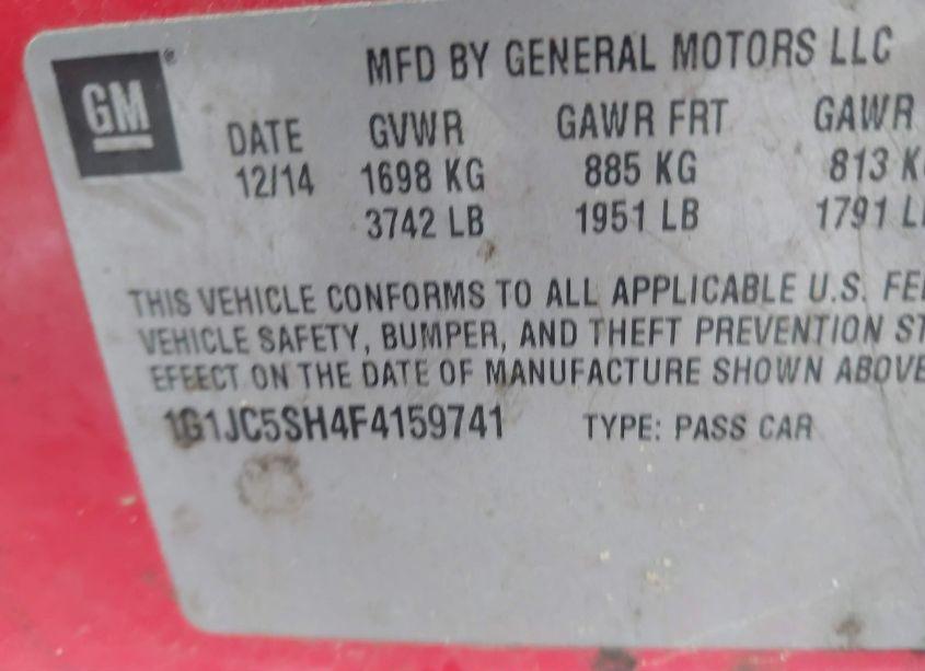 Photo 9 of 2015 Chevrolet Sonic LT AUTO (VIN 1G1JC5SH4F4159741)