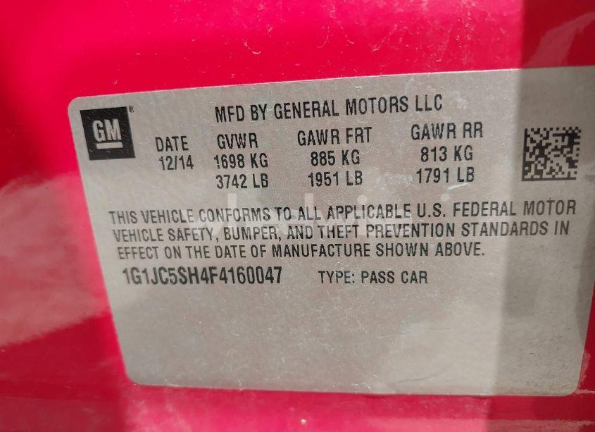 Photo 9 of 2015 Chevrolet Sonic LT AUTO (VIN 1G1JC5SH4F4160047)