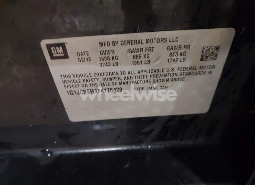 Photo 9 of 2015 Chevrolet Sonic LT AUTO (VIN 1G1JC5SH4F4175423)