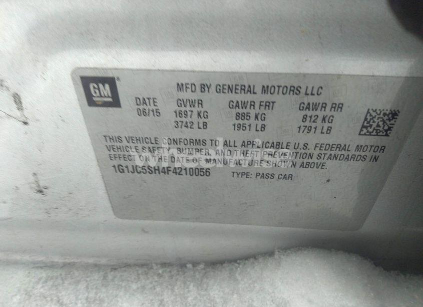 Photo 9 of 2015 Chevrolet Sonic LT AUTO (VIN 1G1JC5SH4F4210056)