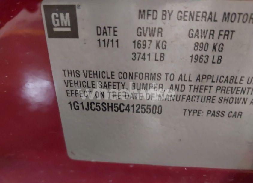 Photo 9 of 2012 Chevrolet Sonic 2LT (VIN 1G1JC5SH5C4125500)