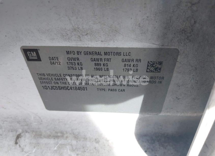 Photo 9 of 2012 Chevrolet Sonic 2LT (VIN 1G1JC5SH5C4184501)